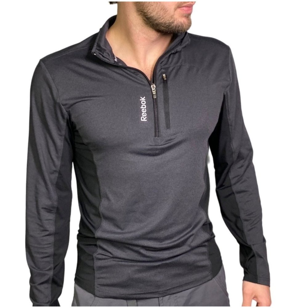 Reebok polyester spandex long sleeve zip up at neck gray Men's Small